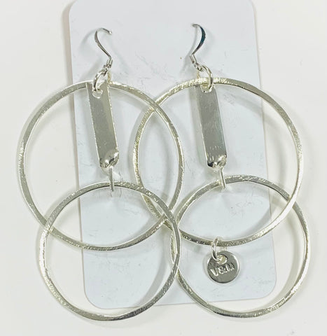 Double hoop and stem silver earrings