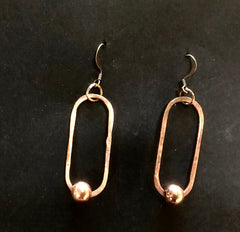 Hoop and bead copper earrings oblong