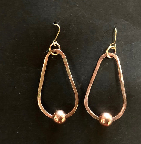Hoop and bead copper earrings pear
