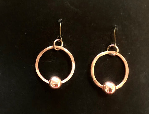 Hoop and bead copper earrings round