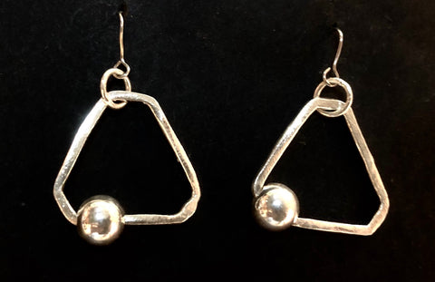 Hoop and bead triangle silver earrings
