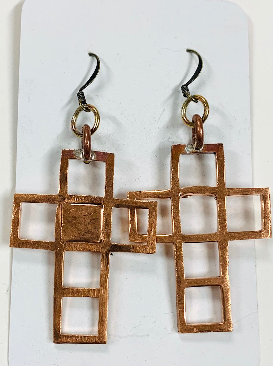 Lattice cross copper earrings