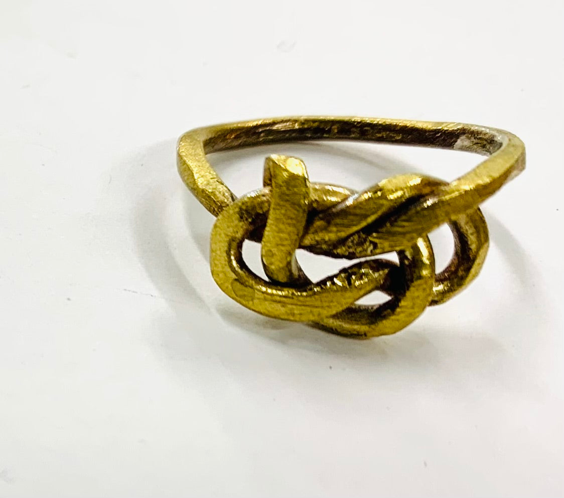 Intricate medium brass knot ring