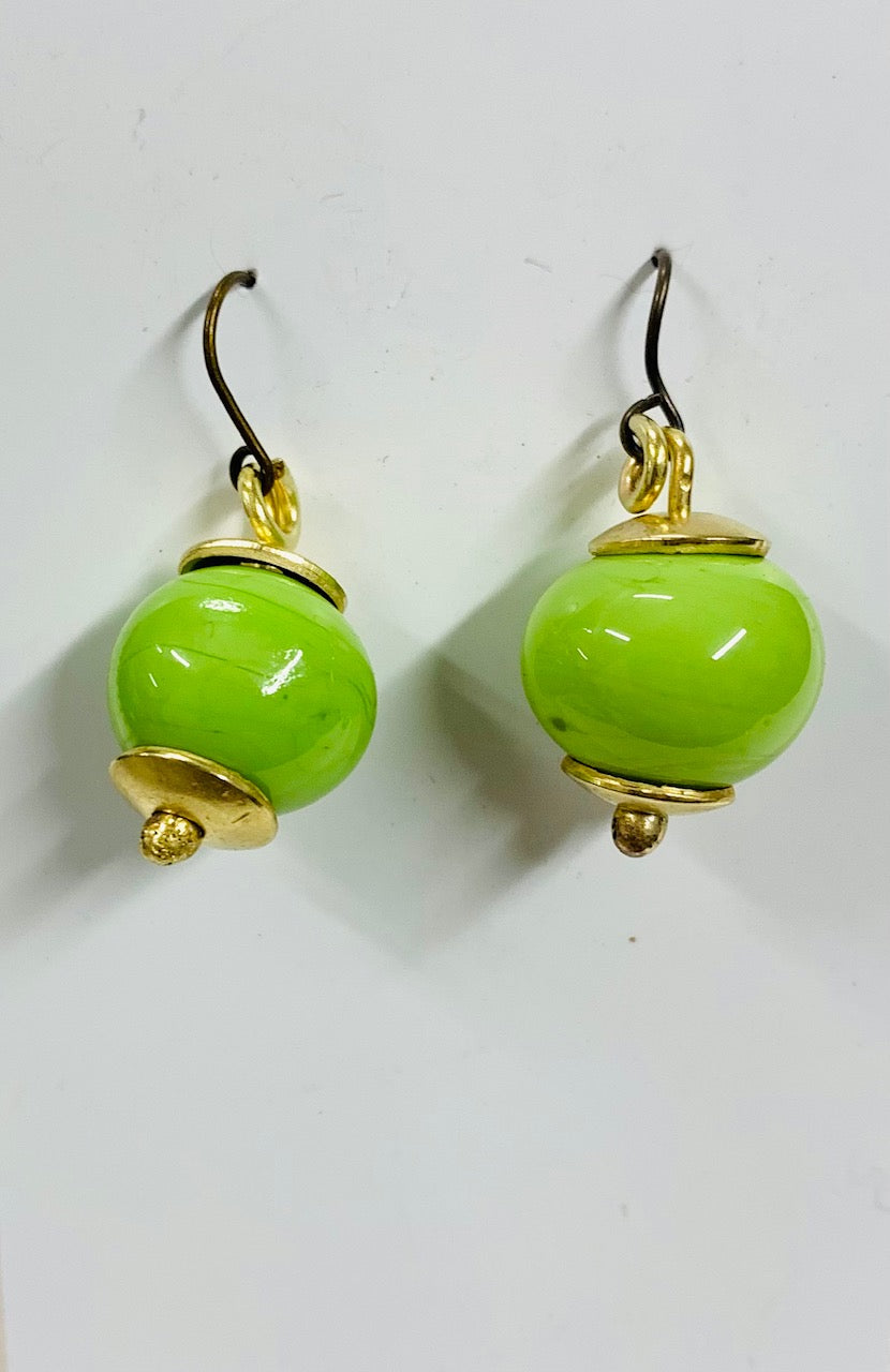 Murano glass drop earrings lime green