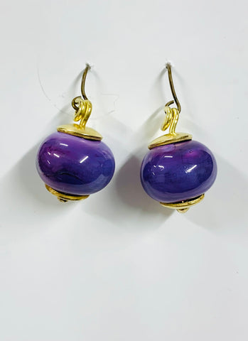 Murano glass drop earrings purple