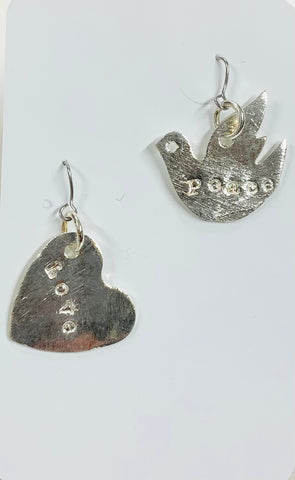 Peace Love Dove silver earrings