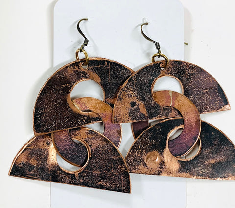 Retro shapes Braidwood church copper earrings