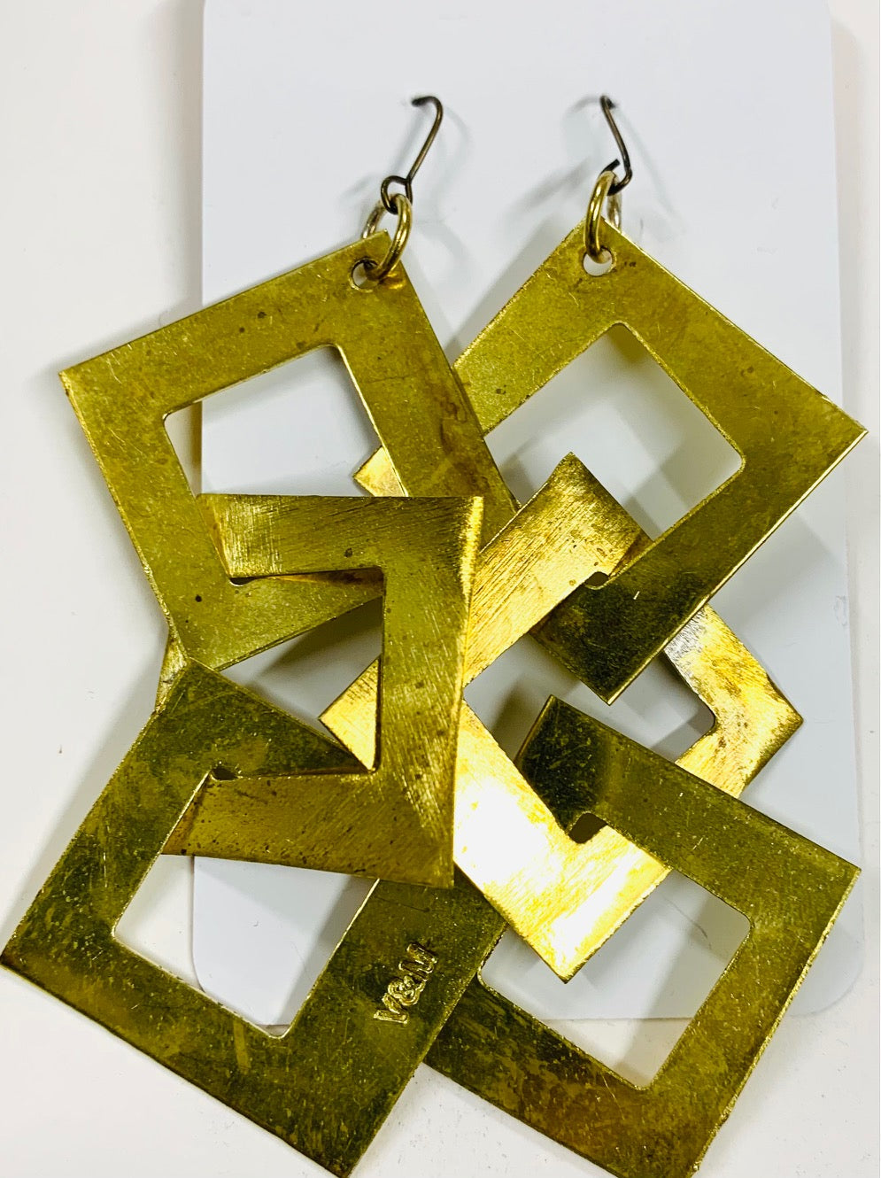 Retro square brass earrings