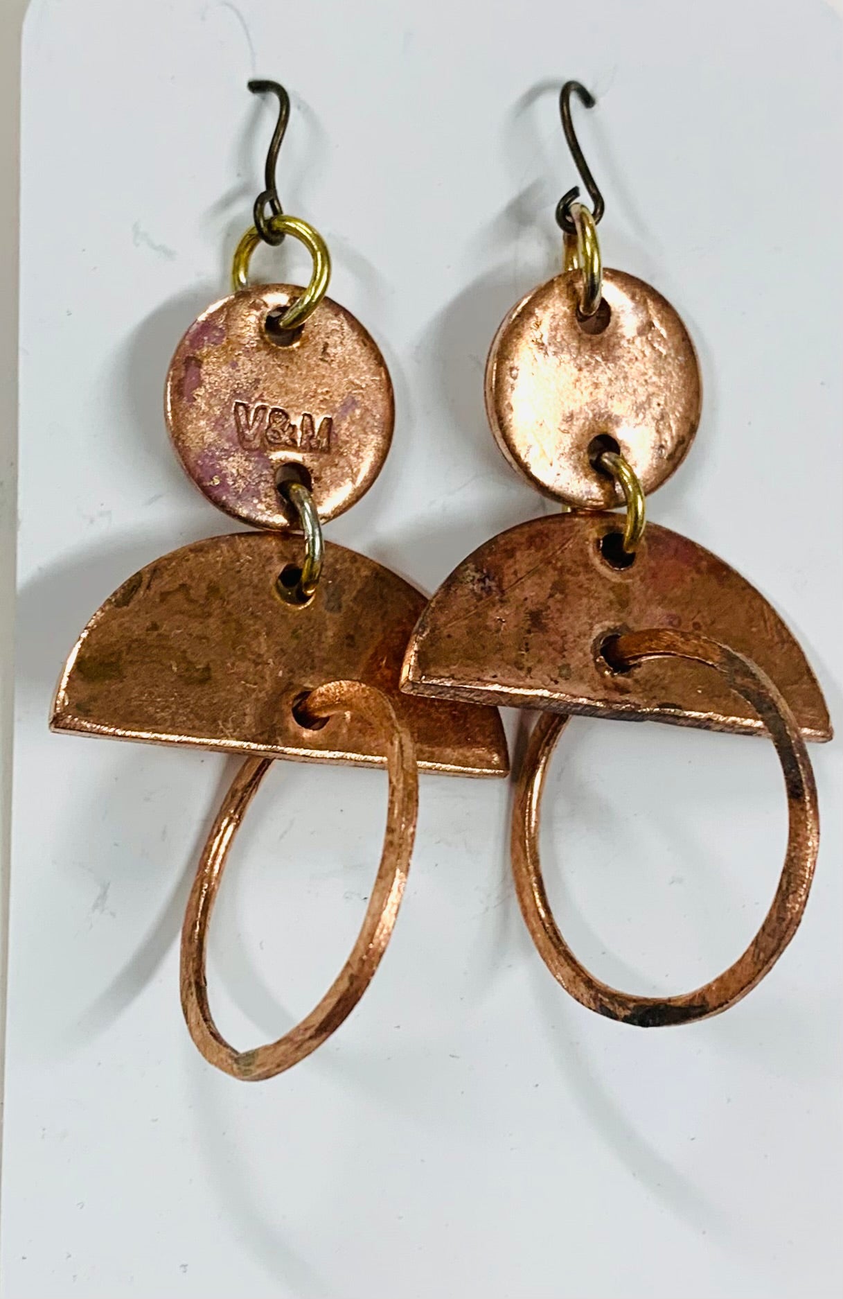 Semi circle and hoop copper earrings