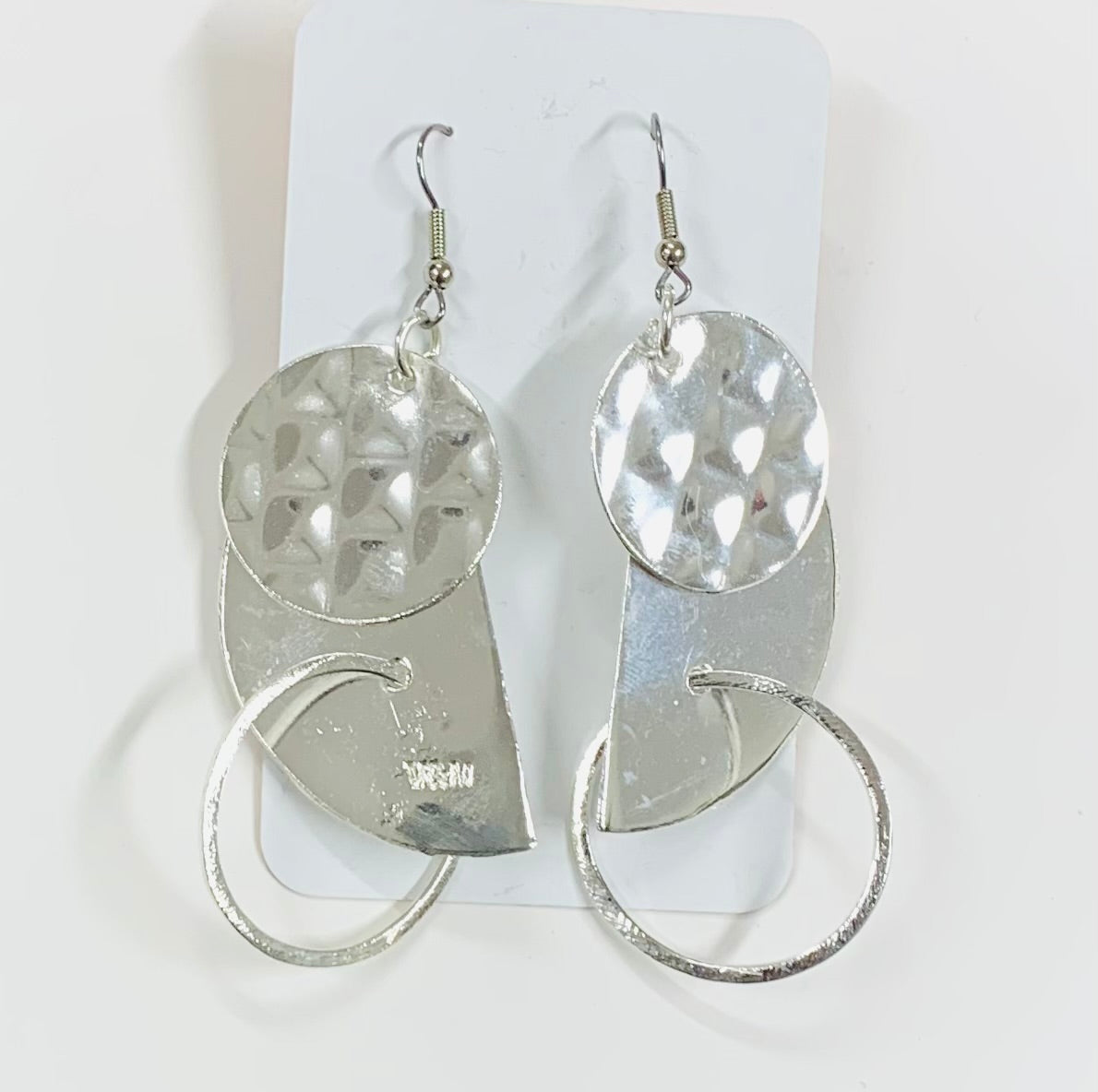Semi circle disc and hoop silver earrings