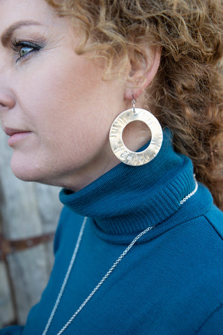 Retro circle silver earrings