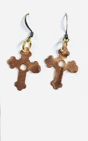 Copper small cross earrings