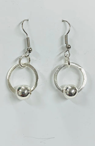 Silver hoop and bead small earrings