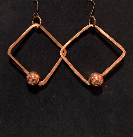Hoop and bead copper earrings square